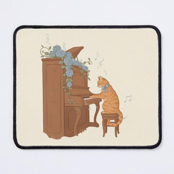 Item preview, Orange Cat Playing Piano Blue Flowers designed and sold by chillaxcats.