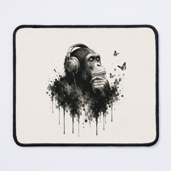 Item preview, Monkey with Headphones - Chimpanzee Street Art Ink Splatter DJ Print designed and sold by Knacky Print.