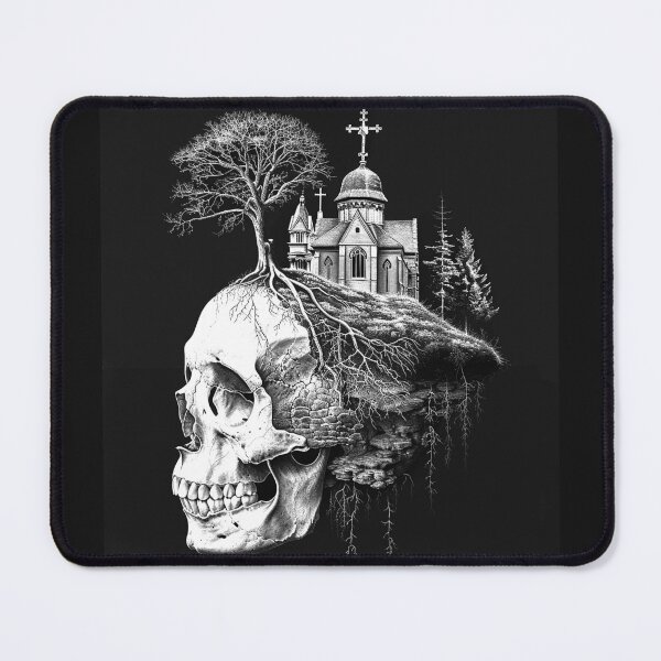 Item preview, Gothic Skull Church and Tree Roots Dark Memento Mori Art Design Print designed and sold by inkoutninja.