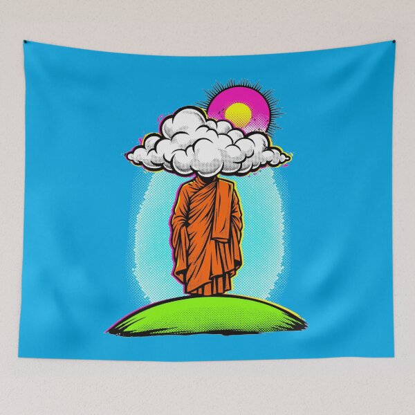 Item preview, Head in the Clouds Zen Monk – Neon Pop Art Halftone Illustration designed and sold by KungPowUnicorn.