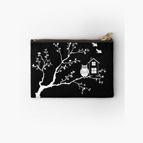 Item preview, Whimsical Owl Tree Cottage Black and White Woodland Silhouette Design designed and sold by inkoutninja.
