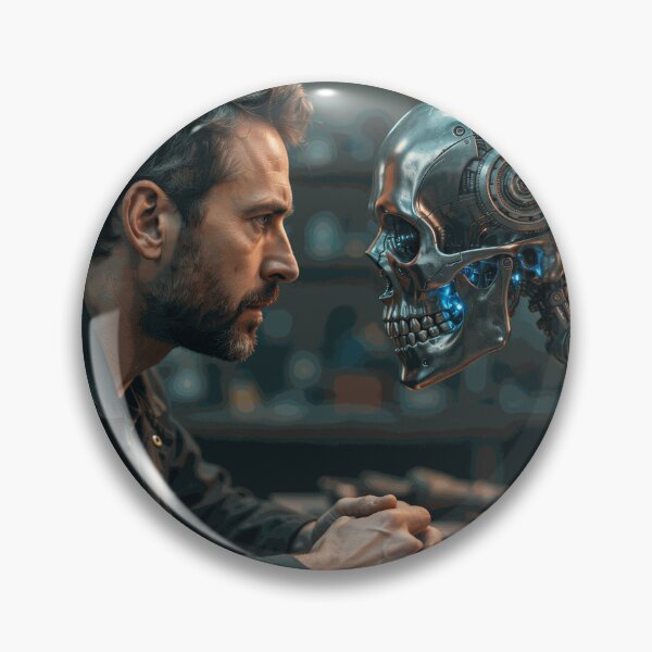 Item preview, Man Facing Futuristic Robot Skull designed and sold by AldenMercAD.