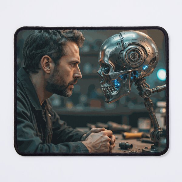 Item preview, Man Facing Futuristic Robot Skull designed and sold by AldenMercAD.
