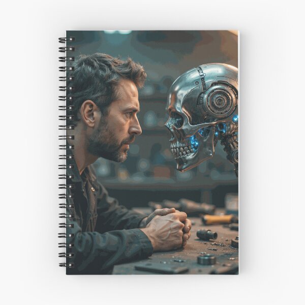 Item preview, Man Facing Futuristic Robot Skull designed and sold by AldenMercAD.