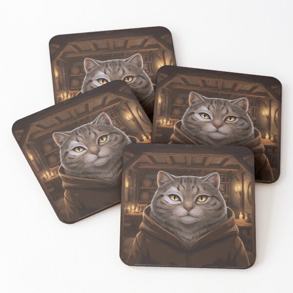Item preview, Stoic Cat Monk in Candlelit Medieval Tavern designed and sold by AldenMercAD.