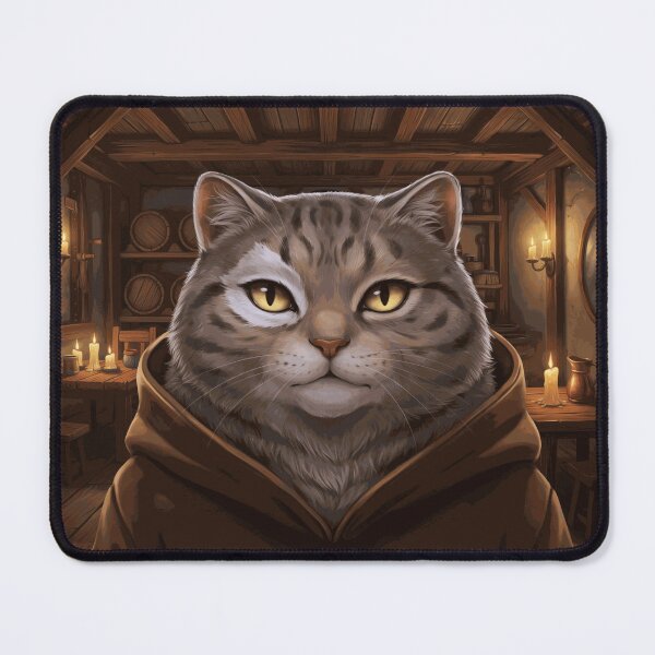 Item preview, Stoic Cat Monk in Candlelit Medieval Tavern designed and sold by AldenMercAD.