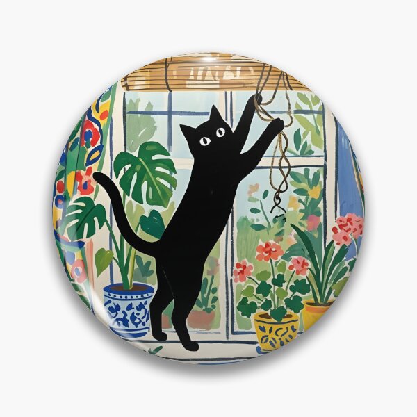 Item preview, Playful Black Cat Swiping Window Cord Matisse Style Art Print designed and sold by DuckOddity.