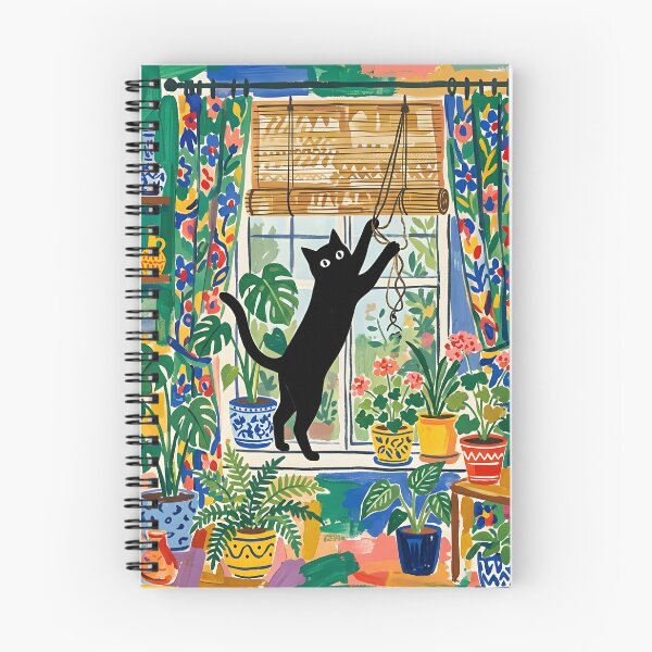Item preview, Playful Black Cat Swiping Window Cord Matisse Style Art Print designed and sold by DuckOddity.