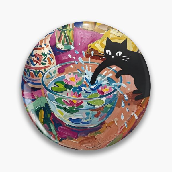 Item preview, Sneaky Black Cat Splashing Water Bowl Matisse Style Wall Art designed and sold by DuckOddity.