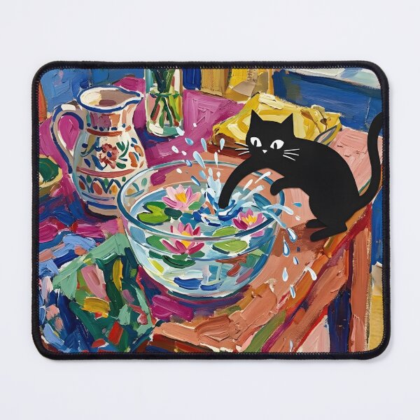 Item preview, Sneaky Black Cat Splashing Water Bowl Matisse Style Wall Art designed and sold by DuckOddity.