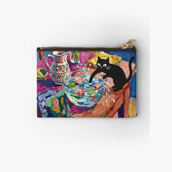 Item preview, Sneaky Black Cat Splashing Water Bowl Matisse Style Wall Art designed and sold by DuckOddity.