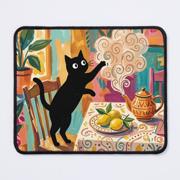 Item preview, Curious Black Cat Swatting Teapot Steam Matisse Style Print designed and sold by DuckOddity.