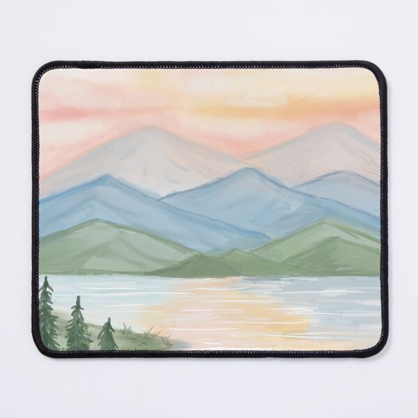 Item preview, Pastel Mountain Landscape Watercolor Sunset Painting for Nature Lovers designed and sold by LafinaArt.