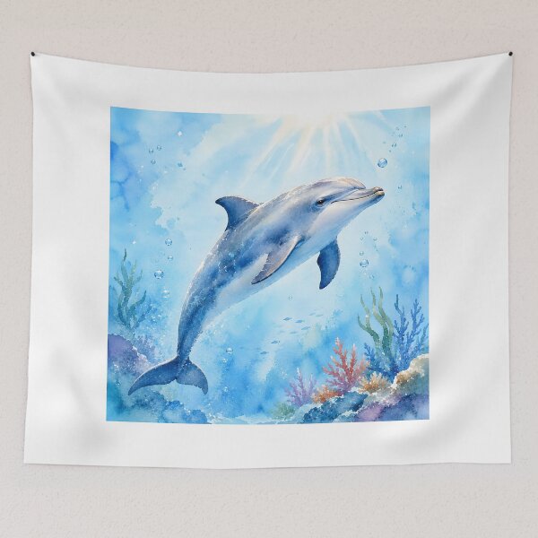 Item preview, Watercolor Dolphin Underwater Ocean Coral Reef designed and sold by trendspatterns.