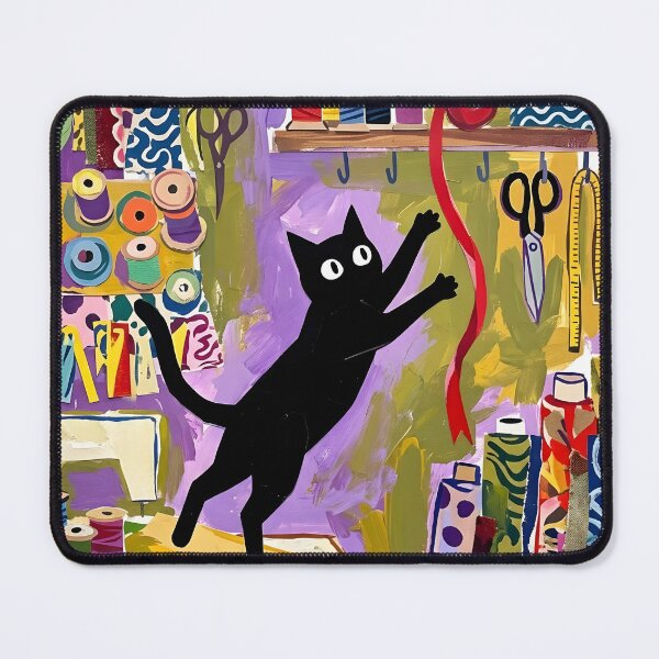 Item preview, Leaping Black Cat Catching Red Ribbon Matisse Style Art Print designed and sold by DuckOddity.