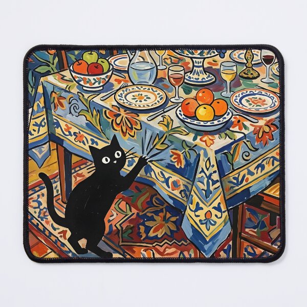 Item preview, Black Cat Pulling Tablecloth Matisse Style Poster designed and sold by DuckOddity.
