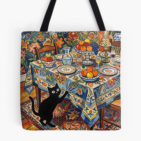 Item preview, Black Cat Pulling Tablecloth Matisse Style Poster designed and sold by DuckOddity.