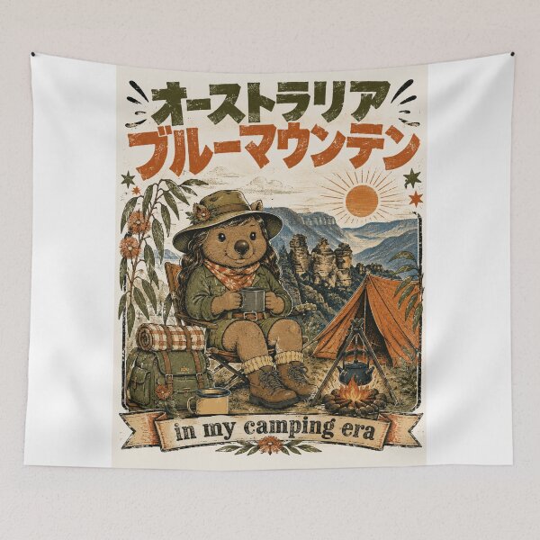 Item preview, Australia Blue Mountains In My Camping Era Showa Retro Wombat Kaiju Girl designed and sold by Yellowriversss.