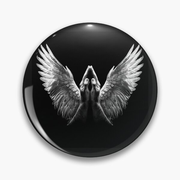 Item preview, Praying Hands with Angel Wings Faith Spiritual Black and White Art designed and sold by inkoutninja.