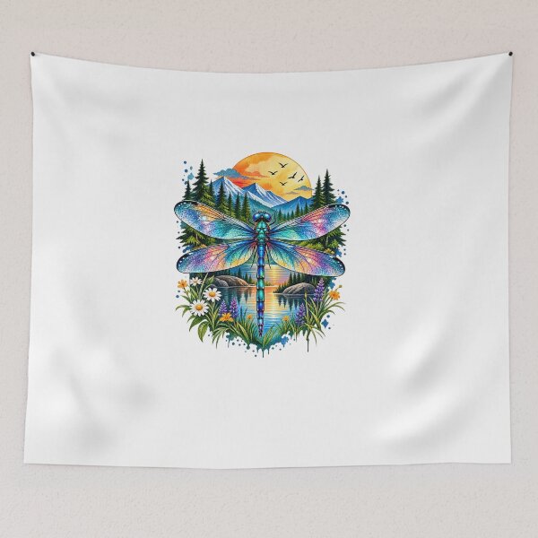 Item preview, Mystical Dragonfly Mountain Sunset Nature designed and sold by Artbysarmina.