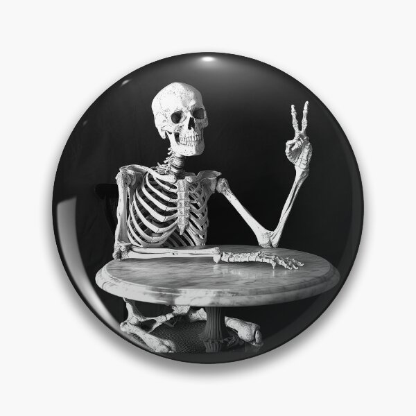 Item preview, Funny Skeleton Peace Sign Gothic Macabre Humor Black and White Art designed and sold by inkoutninja.