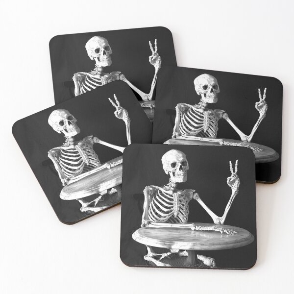 Item preview, Funny Skeleton Peace Sign Gothic Macabre Humor Black and White Art designed and sold by inkoutninja.