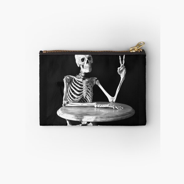 Item preview, Funny Skeleton Peace Sign Gothic Macabre Humor Black and White Art designed and sold by inkoutninja.