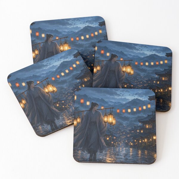 Item preview, Wandering Merchant in Mountain Village at Blue Hour designed and sold by sigmaartstudio.