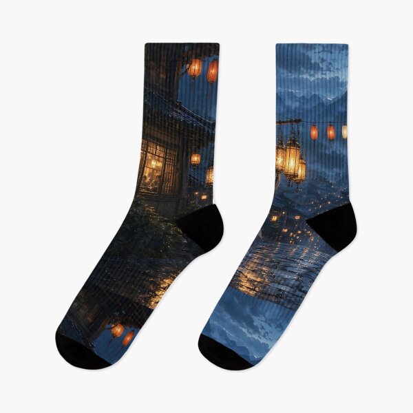 Item preview, Wandering Merchant in Mountain Village at Blue Hour designed and sold by sigmaartstudio.