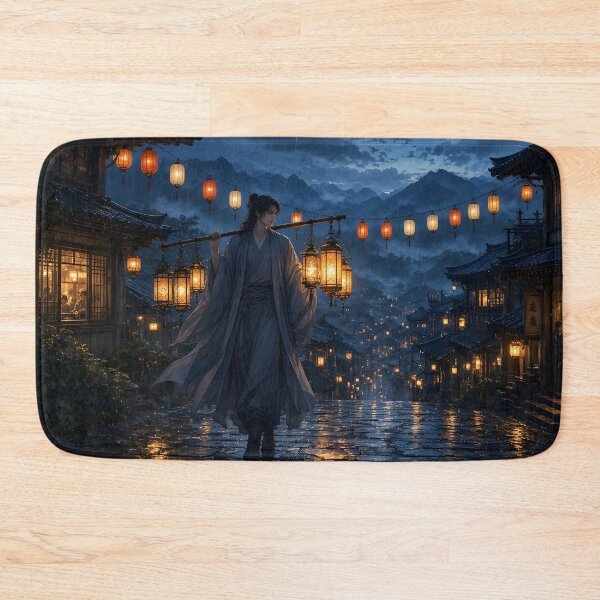 Item preview, Wandering Merchant in Mountain Village at Blue Hour designed and sold by sigmaartstudio.