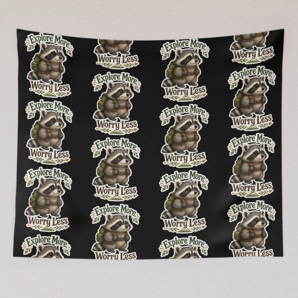 Item preview, Worry Less Hiking Raccoon Funny Cute Meme designed and sold by GraphixKing999.