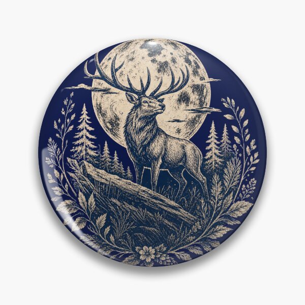 Item preview, Celestial Stag Full Moon Botanical Forest Vintage Engraving designed and sold by Modern Antique Atelier .