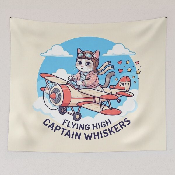 Item preview, Captain Whiskers Flying High Cute Cat Aviator designed and sold by PetalsPaws.