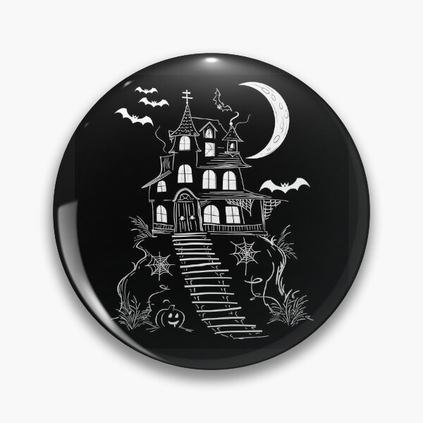 Item preview, Haunted House Halloween Crescent Moon Bats and Pumpkin Gothic Art designed and sold by inkoutninja.