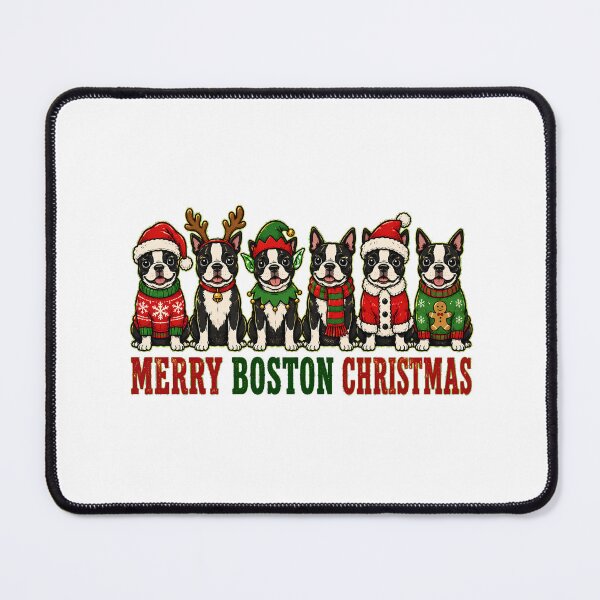 Item preview, Merry Boston Terrier Christmas Santa Hat Puppies designed and sold by chattsuede.
