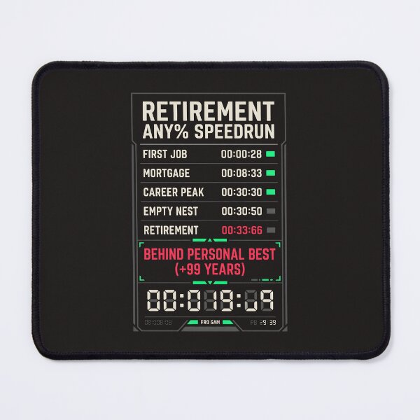 Item preview, Retirement Any% Speedrun Retro Gamer Timer designed and sold by SplashTastic.