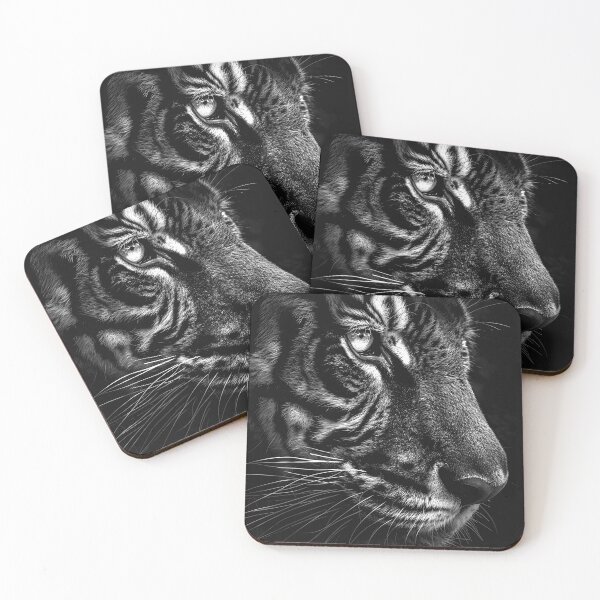 Item preview, Tiger Portrait Majestic Wild Cat Close Up Black and White Art designed and sold by inkoutninja.