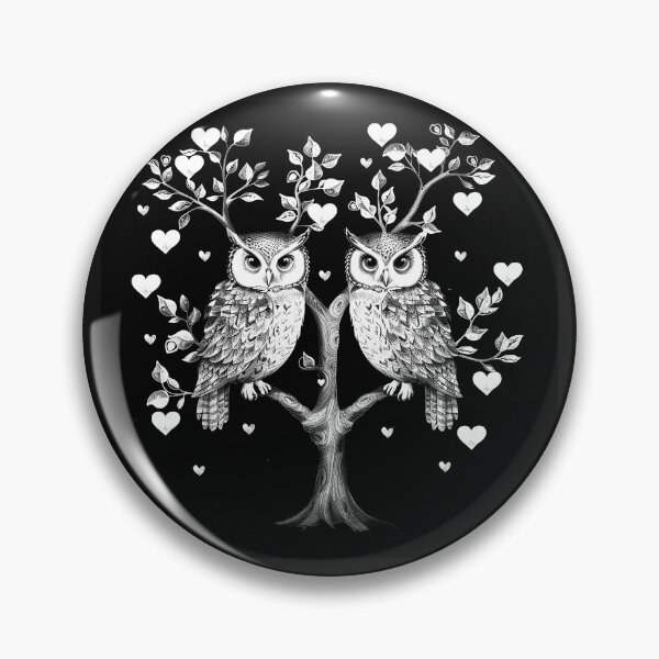 Item preview, Romantic Owl Couple in Heart Tree Woodland Love Black and White Art designed and sold by inkoutninja.