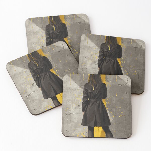 Item preview, Woman with Yellow Umbrella Against Urban Concrete Wall designed and sold by AlaricFenner.