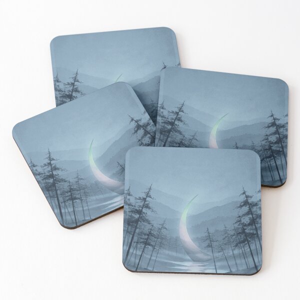 Item preview, Glowing Crescent Moon in Misty Blue Forest Landscape designed and sold by AlaricFenner.