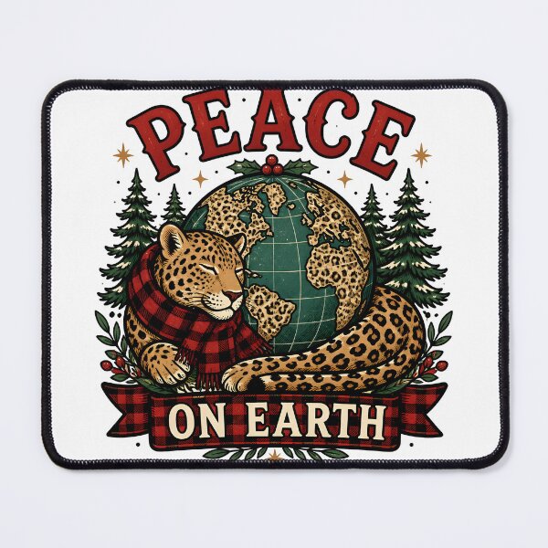 Item preview, Peace on Earth Leopard and Red Plaid Christmas Design designed and sold by OliviaHayesArt.