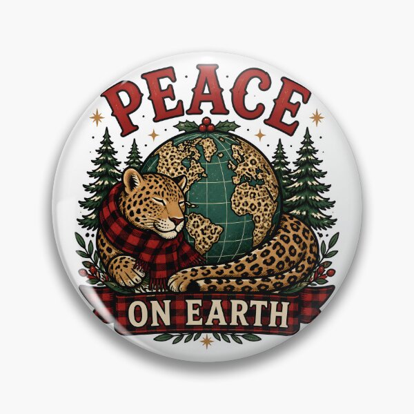 Item preview, Peace on Earth Leopard and Red Plaid Christmas Design designed and sold by OliviaHayesArt.