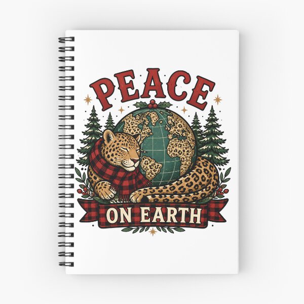 Item preview, Peace on Earth Leopard and Red Plaid Christmas Design designed and sold by OliviaHayesArt.