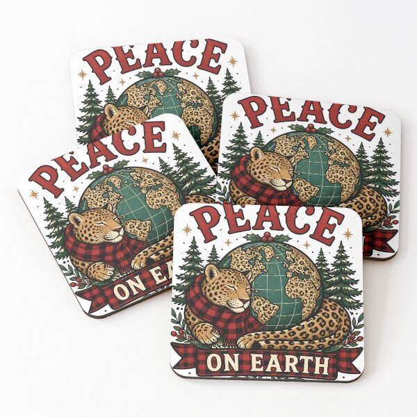Item preview, Peace on Earth Leopard and Red Plaid Christmas Design designed and sold by OliviaHayesArt.