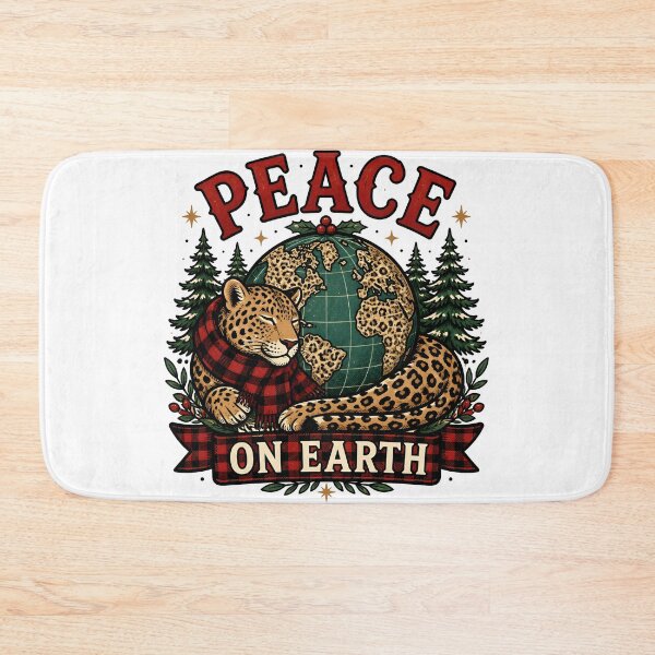 Item preview, Peace on Earth Leopard and Red Plaid Christmas Design designed and sold by OliviaHayesArt.