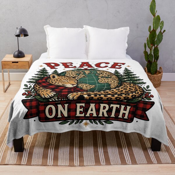 Item preview, Peace on Earth Leopard and Red Plaid Christmas Design designed and sold by OliviaHayesArt.