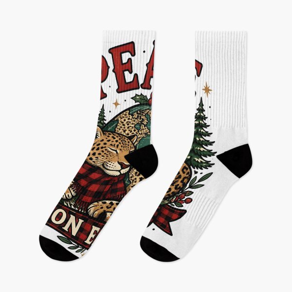 Item preview, Peace on Earth Leopard and Red Plaid Christmas Design designed and sold by OliviaHayesArt.