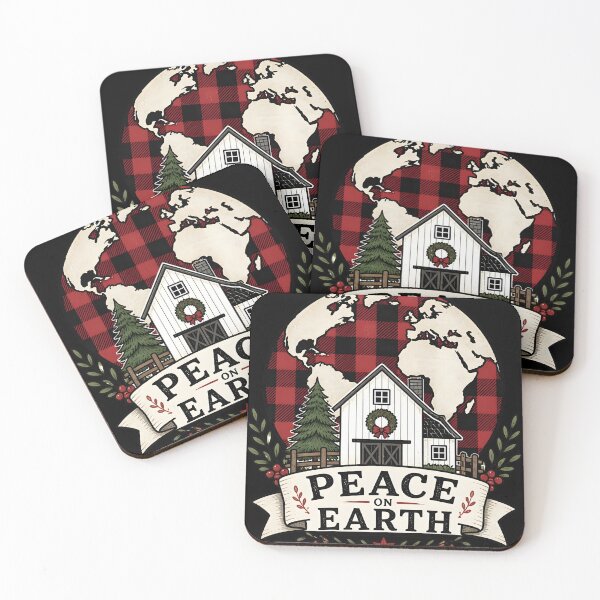 Item preview, Peace on Earth Buffalo Check Farmhouse Christmas Design designed and sold by OliviaHayesArt.