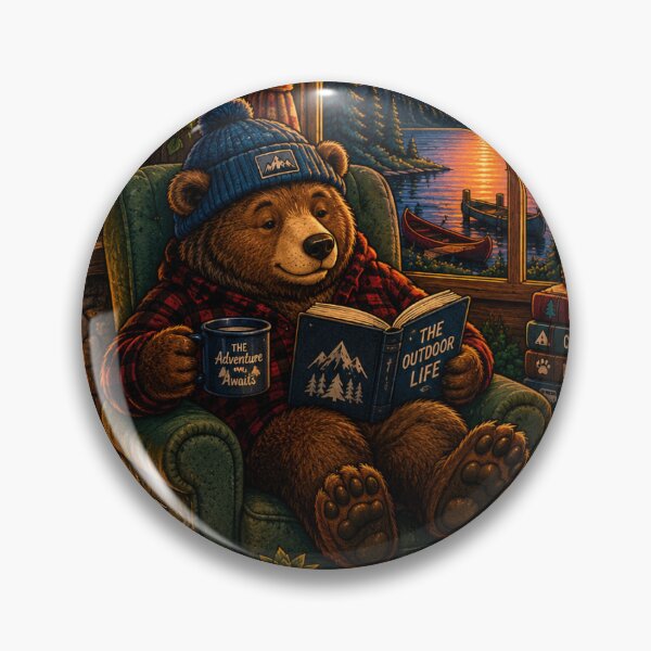 Item preview, Cozy Reading Bear in Log Cabin Sunset Mountain View designed and sold by lovepower.