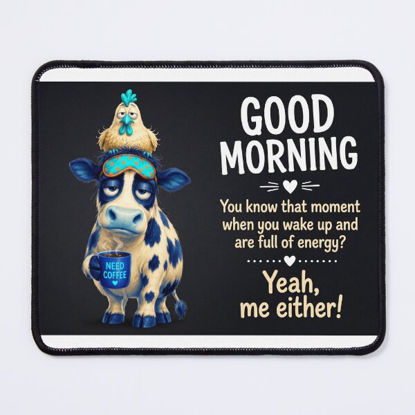 Item preview, Funny Tired Cow and Startled Rooster Sarcastic Morning Quote Art designed and sold by Freedom Line Studio.